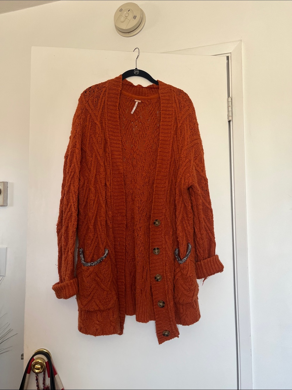 Free People Rust Orange Cable Knit Button Cardigan